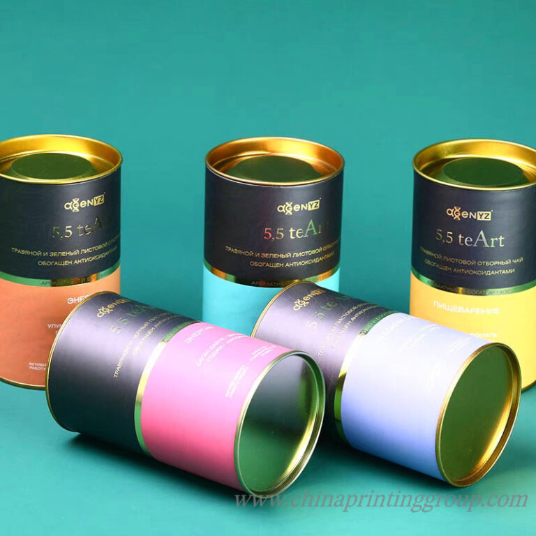 Customized Logo Cardboard Cylinder Container Gold Foil Paper Tube Tea
